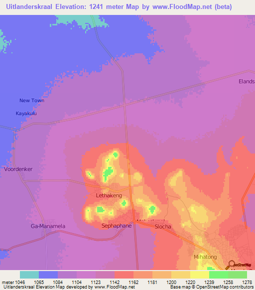 Uitlanderskraal,South Africa Elevation Map