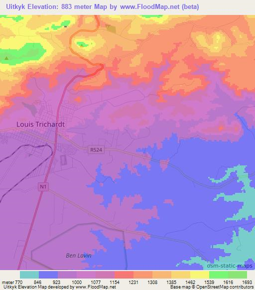 Uitkyk,South Africa Elevation Map