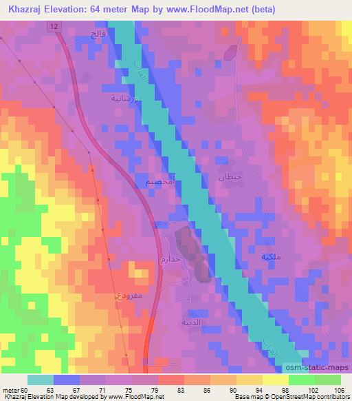 Khazraj,Iraq Elevation Map