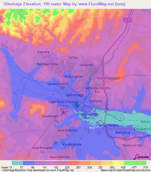 Uitenhage,South Africa Elevation Map