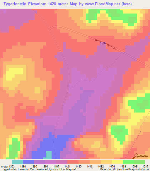 Tygerfontein,South Africa Elevation Map