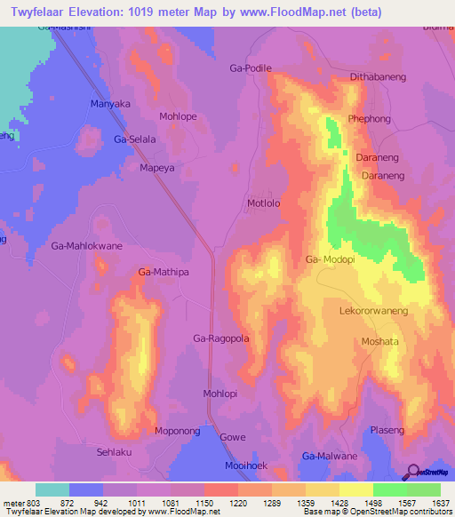 Twyfelaar,South Africa Elevation Map