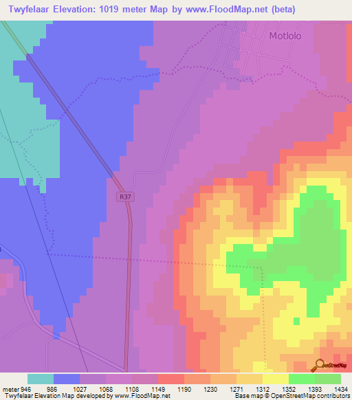 Twyfelaar,South Africa Elevation Map