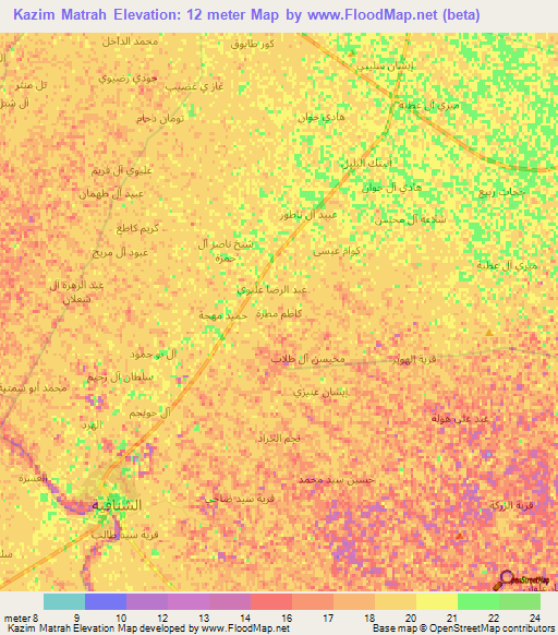 Kazim Matrah,Iraq Elevation Map