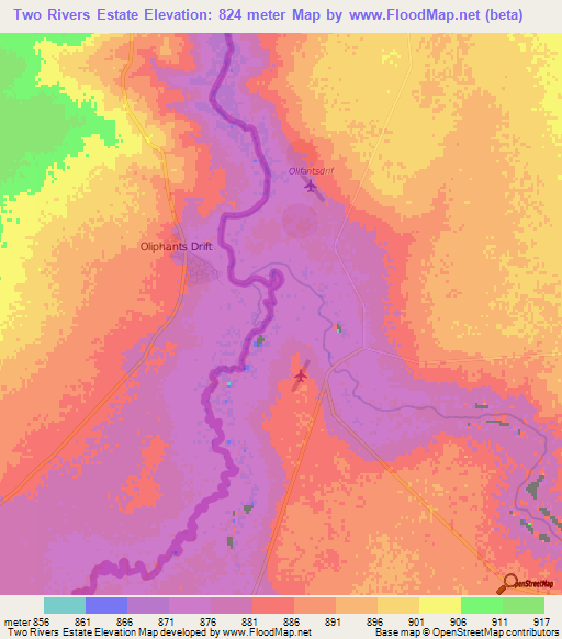 Two Rivers Estate,South Africa Elevation Map