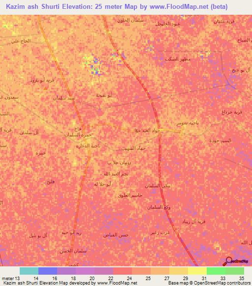 Kazim ash Shurti,Iraq Elevation Map
