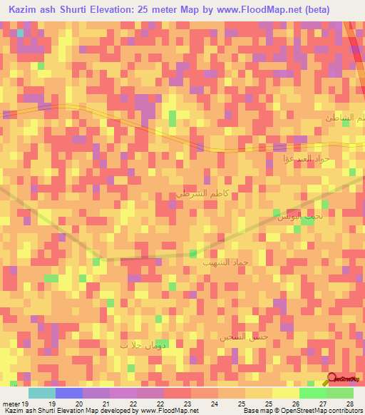 Kazim ash Shurti,Iraq Elevation Map