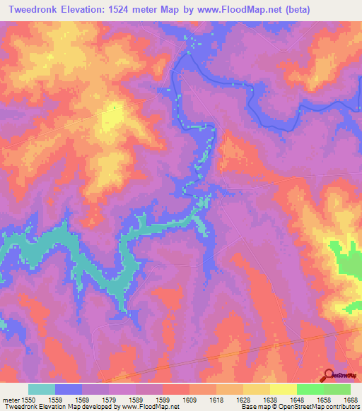 Tweedronk,South Africa Elevation Map