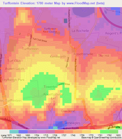 Turffontein,South Africa Elevation Map