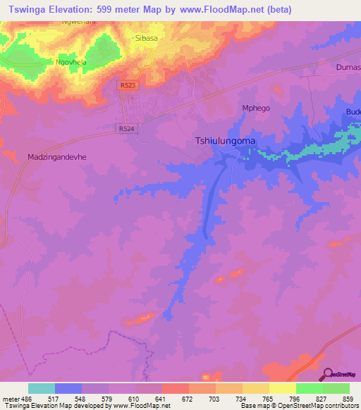 Tswinga,South Africa Elevation Map