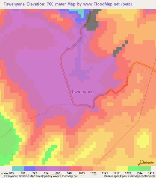 Tswenyane,South Africa Elevation Map