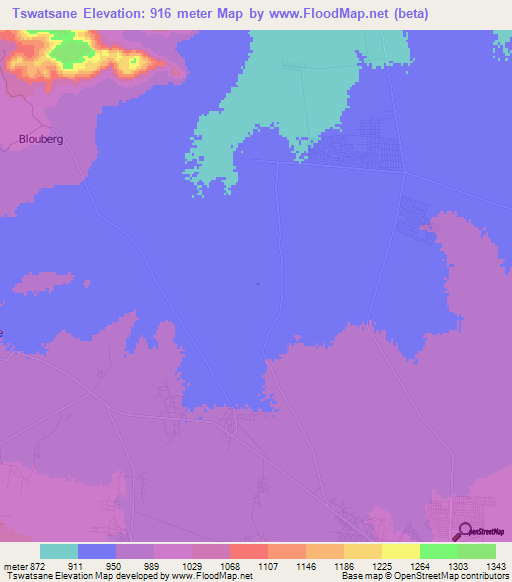 Tswatsane,South Africa Elevation Map