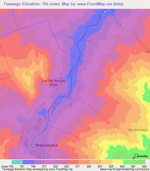 Tswatago,South Africa Elevation Map