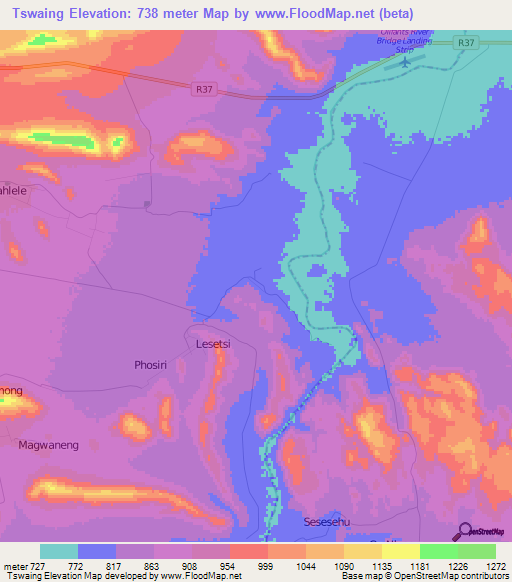 Tswaing,South Africa Elevation Map