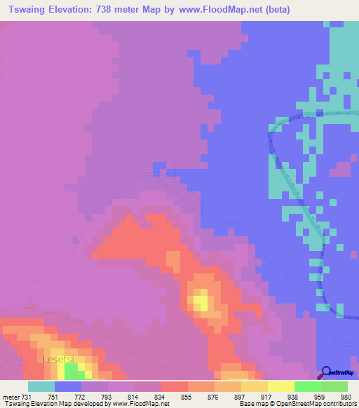 Tswaing,South Africa Elevation Map