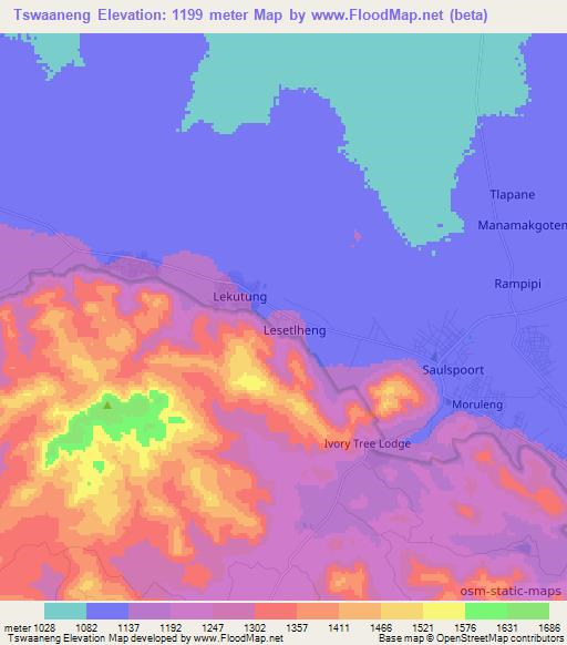 Tswaaneng,South Africa Elevation Map