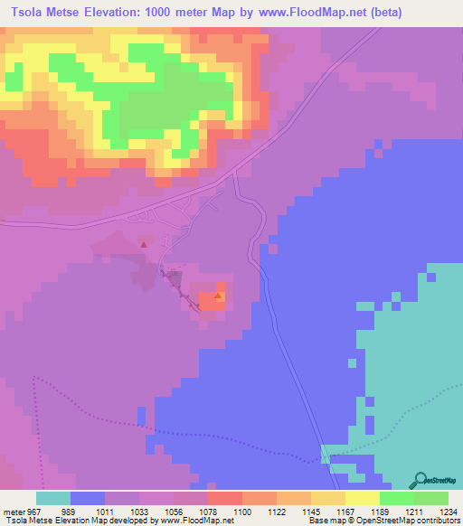 Tsola Metse,South Africa Elevation Map