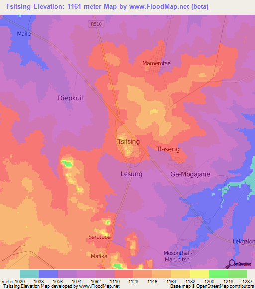 Tsitsing,South Africa Elevation Map