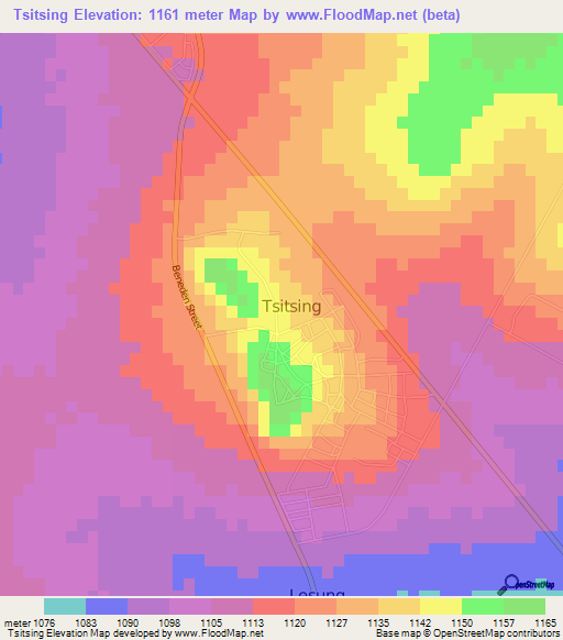 Tsitsing,South Africa Elevation Map