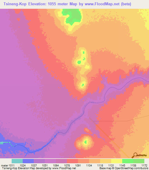 Tsineng-Kop,South Africa Elevation Map