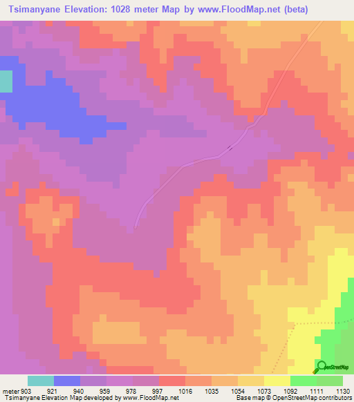 Tsimanyane,South Africa Elevation Map