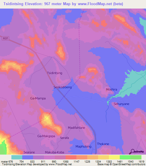 Tsidintsing,South Africa Elevation Map