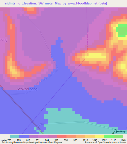 Tsidintsing,South Africa Elevation Map