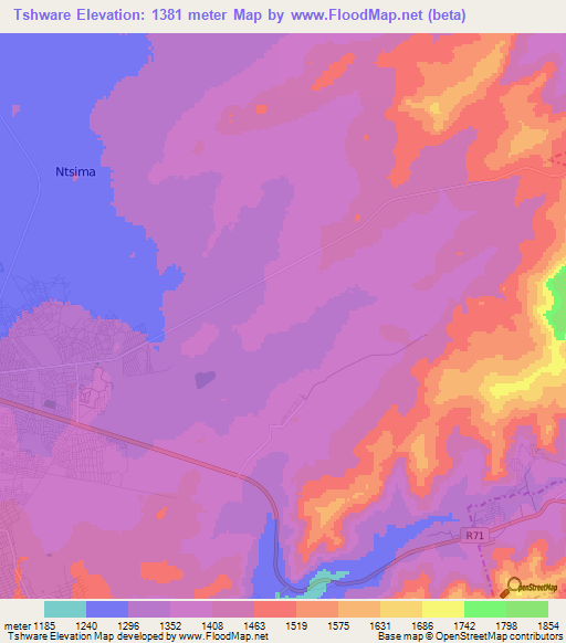 Tshware,South Africa Elevation Map