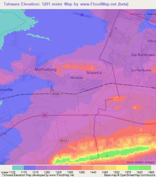 Tshwara,South Africa Elevation Map