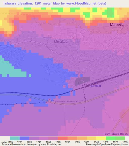 Tshwara,South Africa Elevation Map