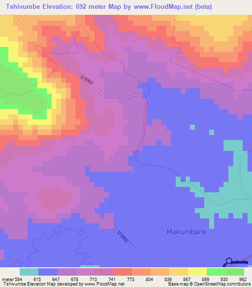 Tshivumbe,South Africa Elevation Map