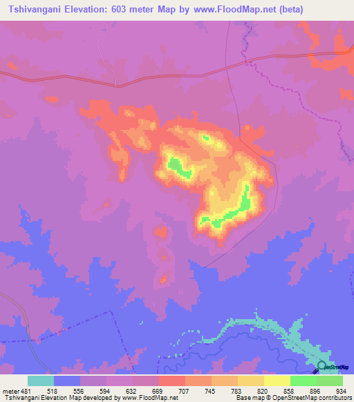 Tshivangani,South Africa Elevation Map