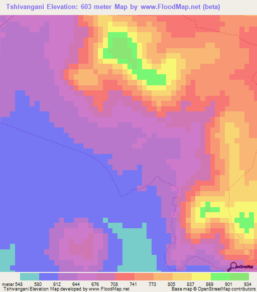 Tshivangani,South Africa Elevation Map