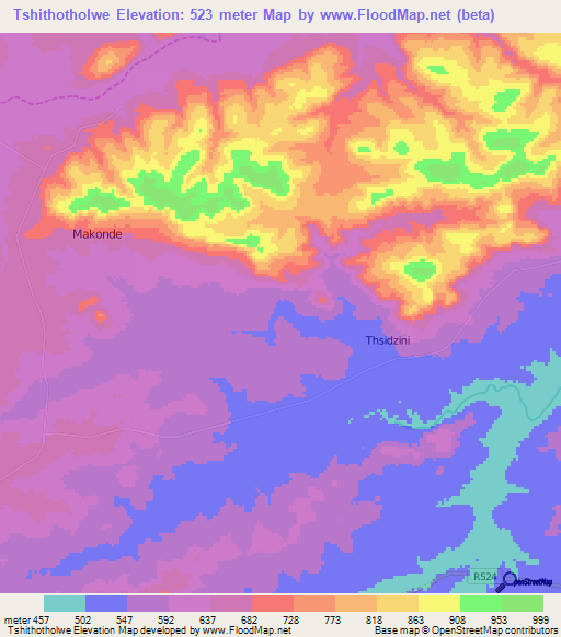 Tshithotholwe,South Africa Elevation Map