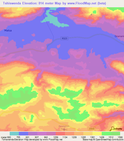 Tshiswenda,South Africa Elevation Map