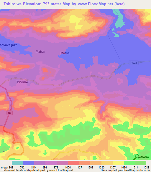 Tshirolwe,South Africa Elevation Map