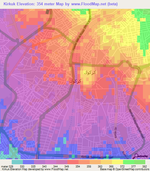 Kirkuk,Iraq Elevation Map