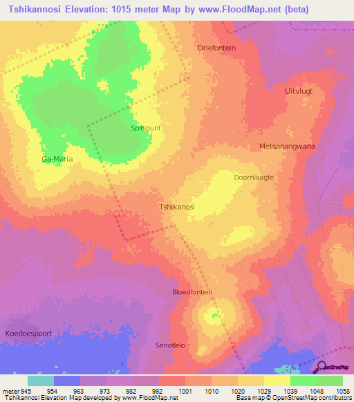 Tshikannosi,South Africa Elevation Map