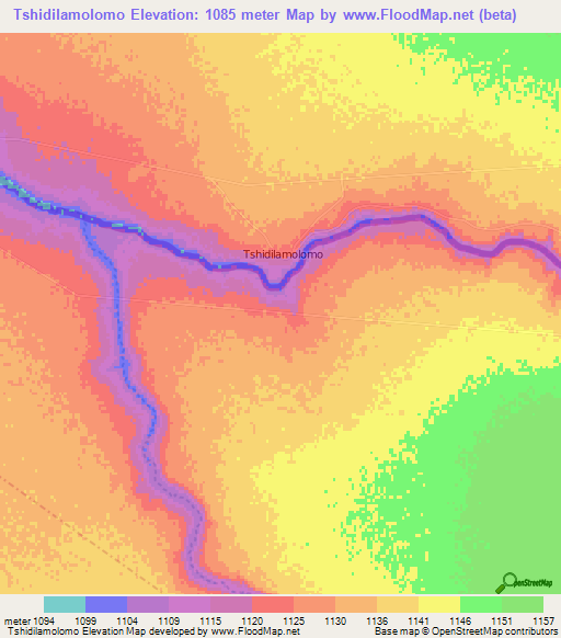 Tshidilamolomo,South Africa Elevation Map