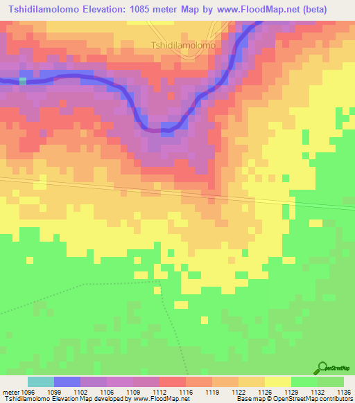 Tshidilamolomo,South Africa Elevation Map