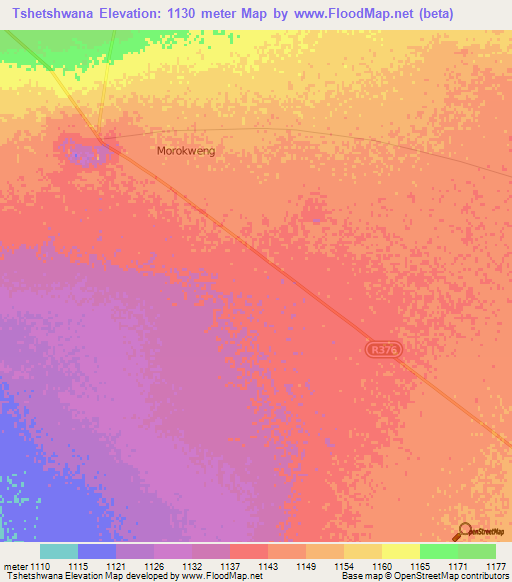 Tshetshwana,South Africa Elevation Map