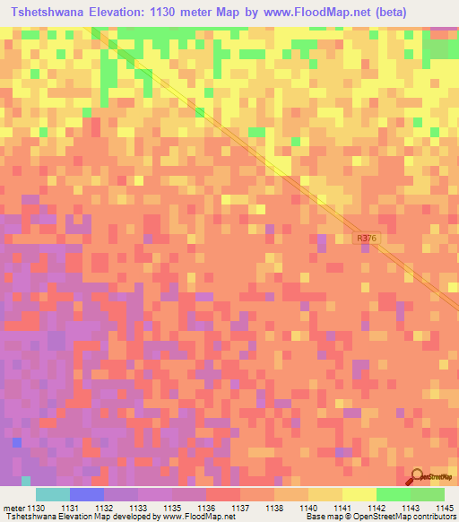 Tshetshwana,South Africa Elevation Map