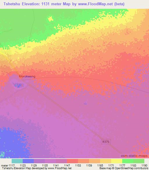 Tshetshu,South Africa Elevation Map