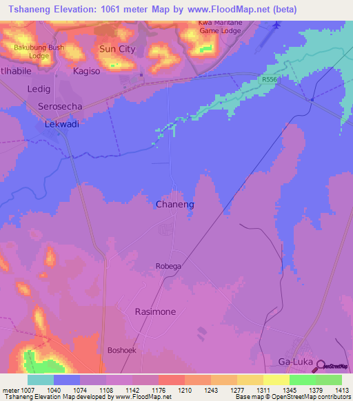 Tshaneng,South Africa Elevation Map