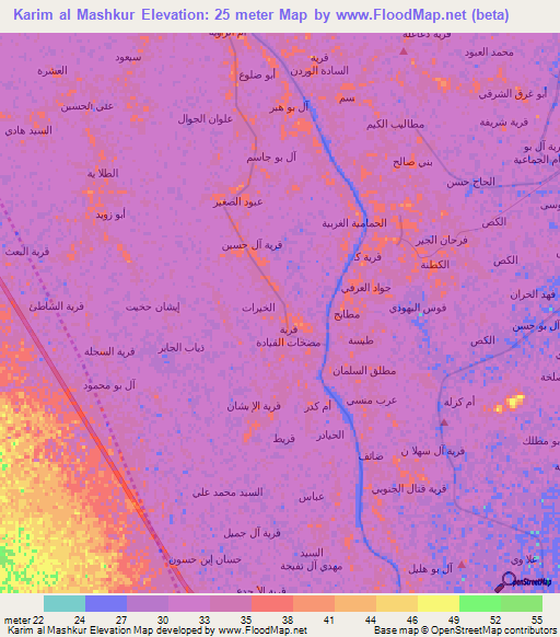 Karim al Mashkur,Iraq Elevation Map