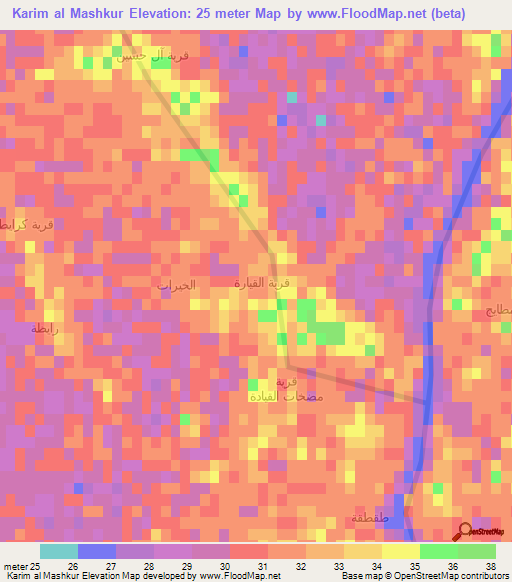 Karim al Mashkur,Iraq Elevation Map