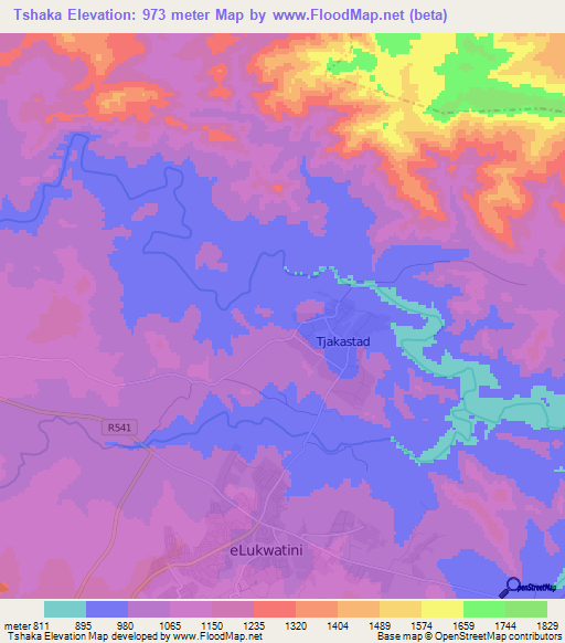 Tshaka,South Africa Elevation Map