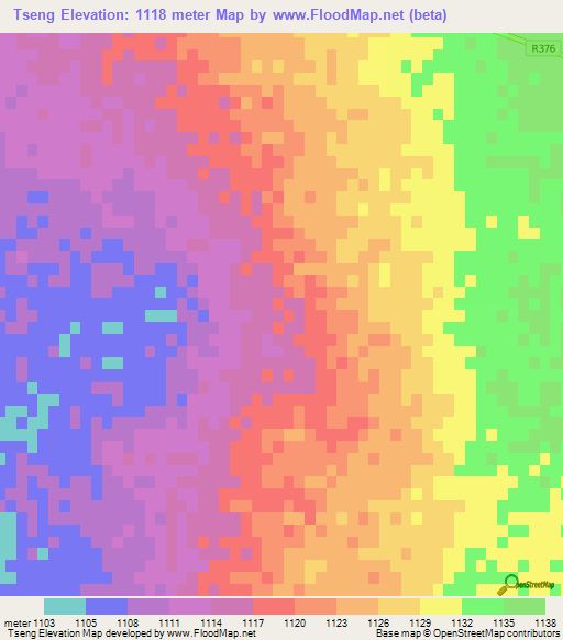 Tseng,South Africa Elevation Map