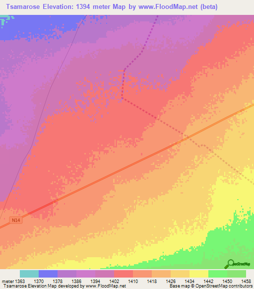 Tsamarose,South Africa Elevation Map