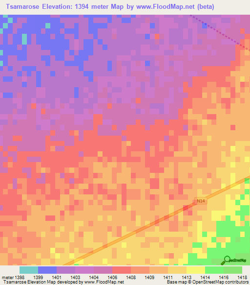 Tsamarose,South Africa Elevation Map